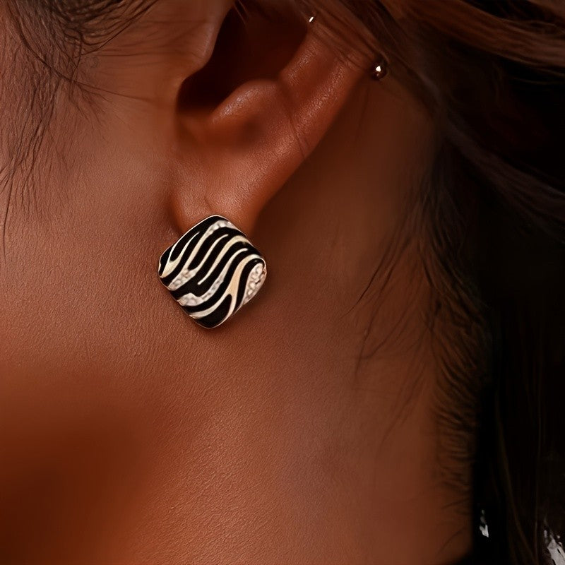 Zebra Square Stud Earrings