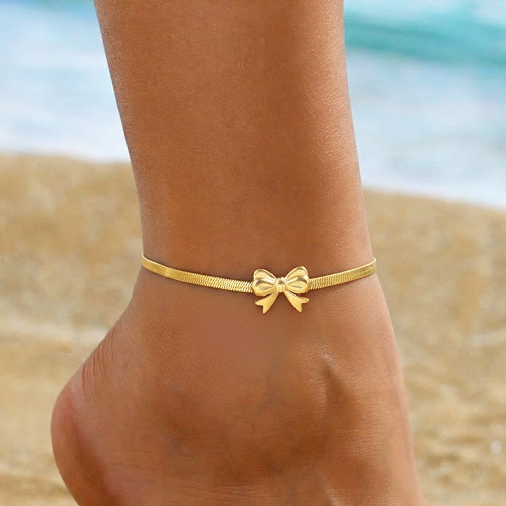 Bow Accent Snake Chain Anklet