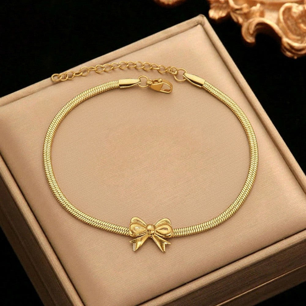 Bow Accent Snake Chain Anklet