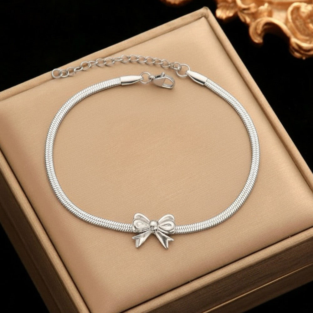 Bow Accent Snake Chain Anklet