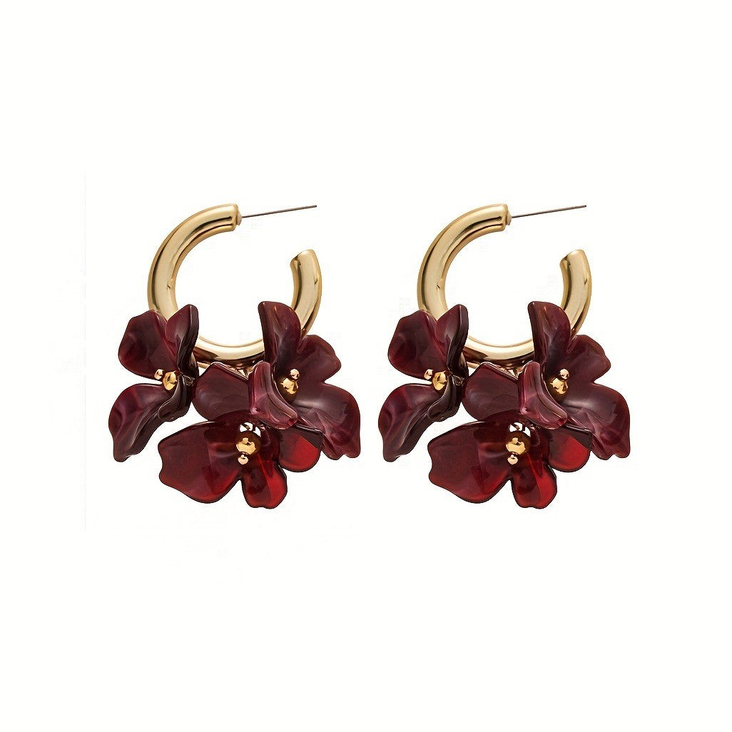 Amber Resin Flower Hoop Earrings