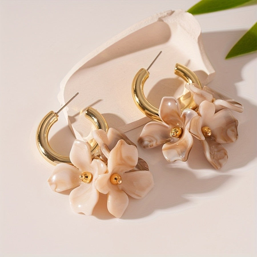 Amber Resin Flower Hoop Earrings