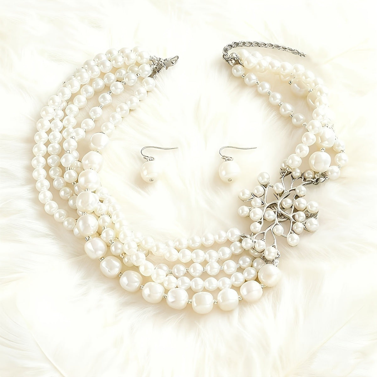 Pearl Branch Collar Necklace & Earring Set