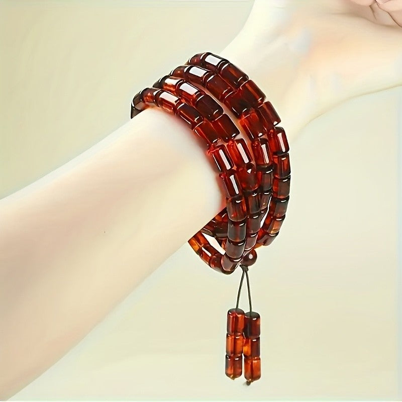 Red Amber Cylinder Bead Necklace