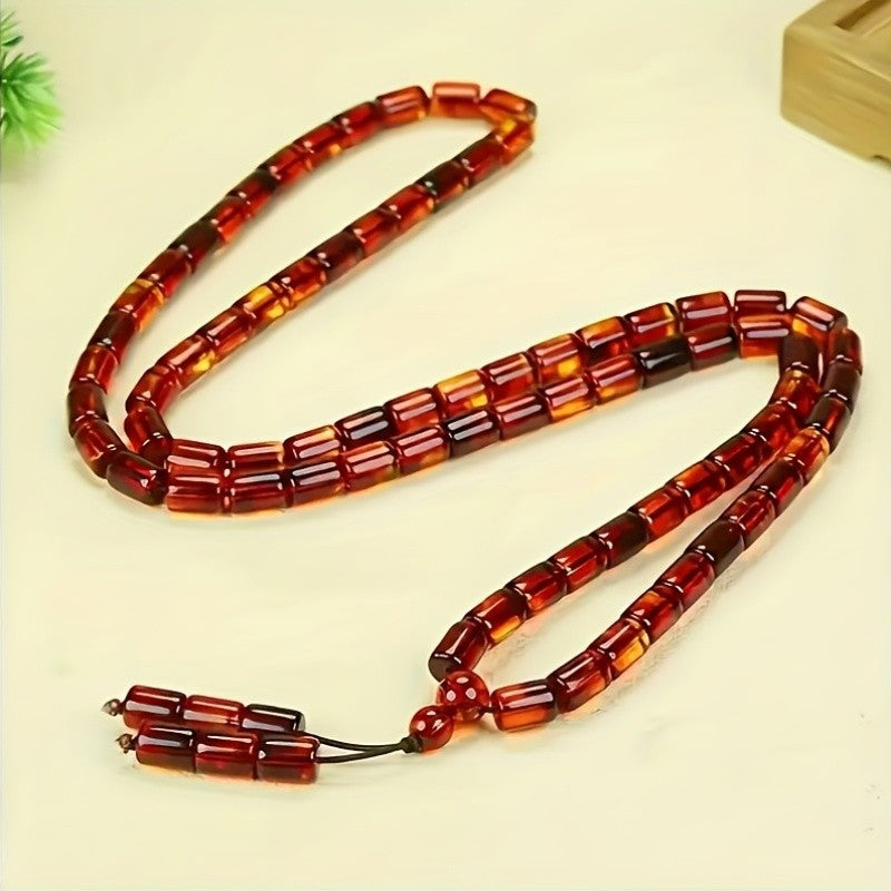 Red Amber Cylinder Bead Necklace