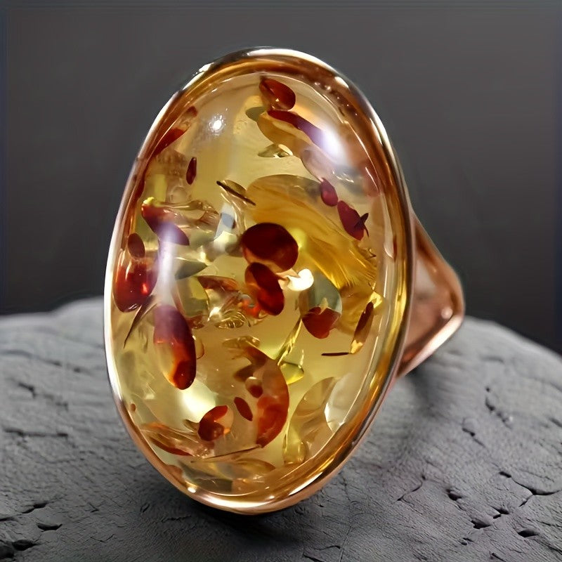 Amber Petal Oval Ring