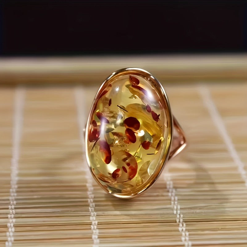Amber Petal Oval Ring