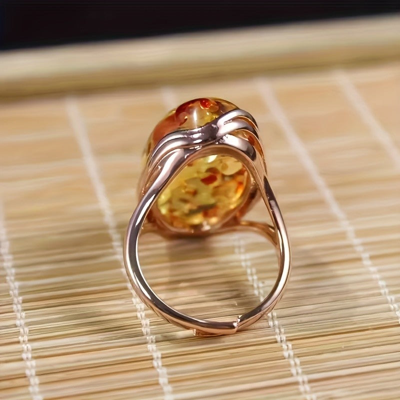 Amber Petal Oval Ring