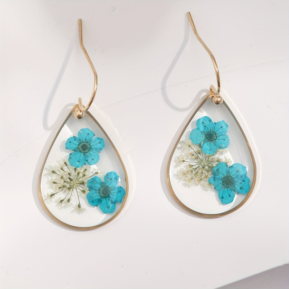Pressed Flower Teardrop Earrings