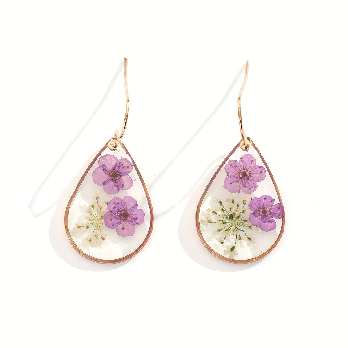 Pressed Flower Teardrop Earrings