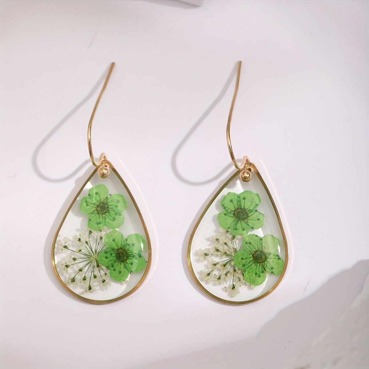 Pressed Flower Teardrop Earrings