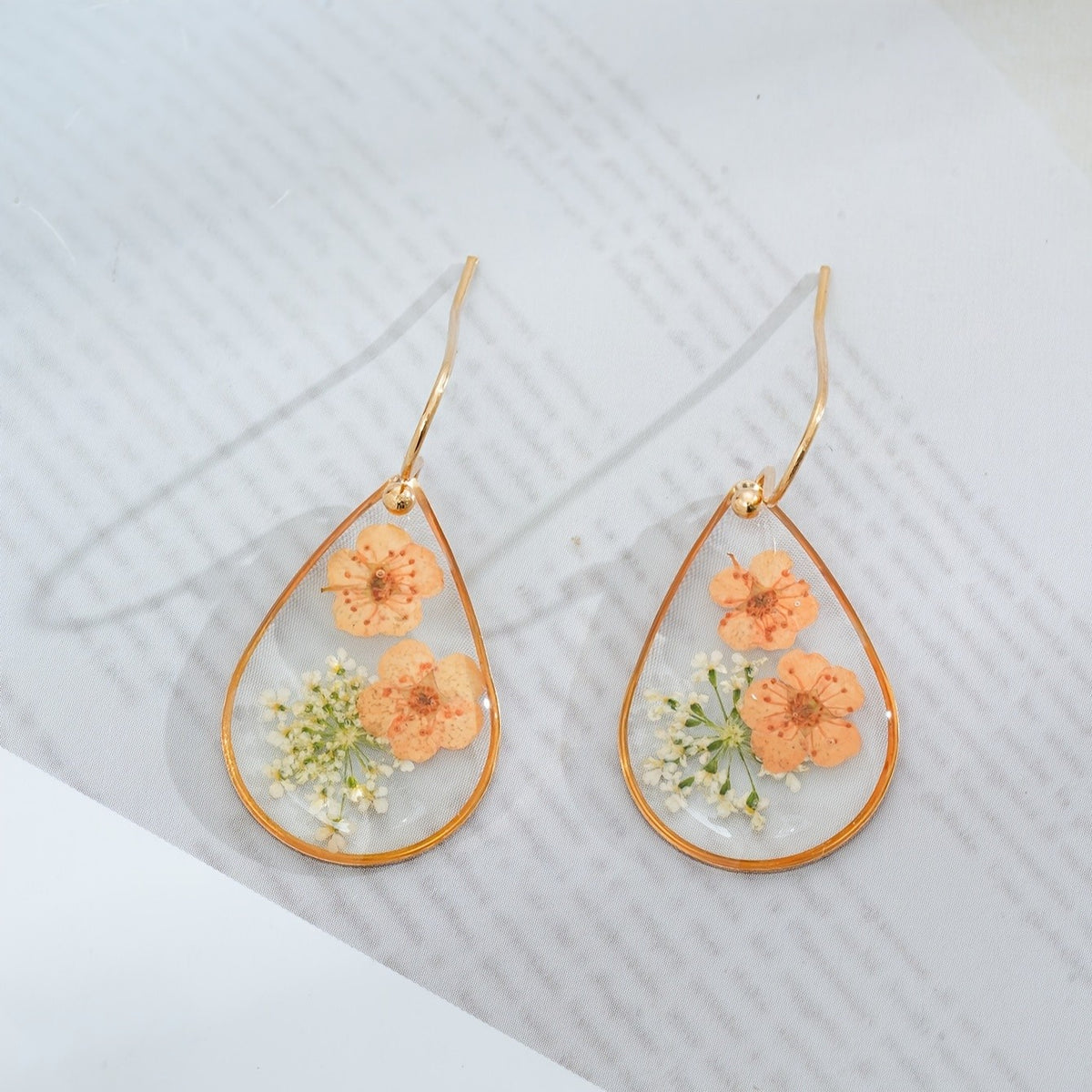 Pressed Flower Teardrop Earrings