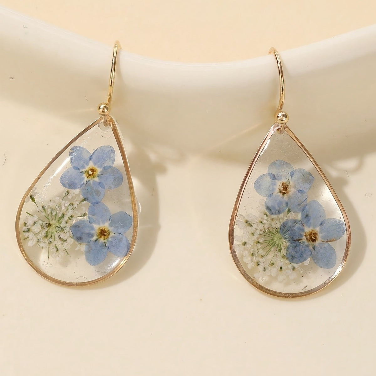 Pressed Flower Teardrop Earrings