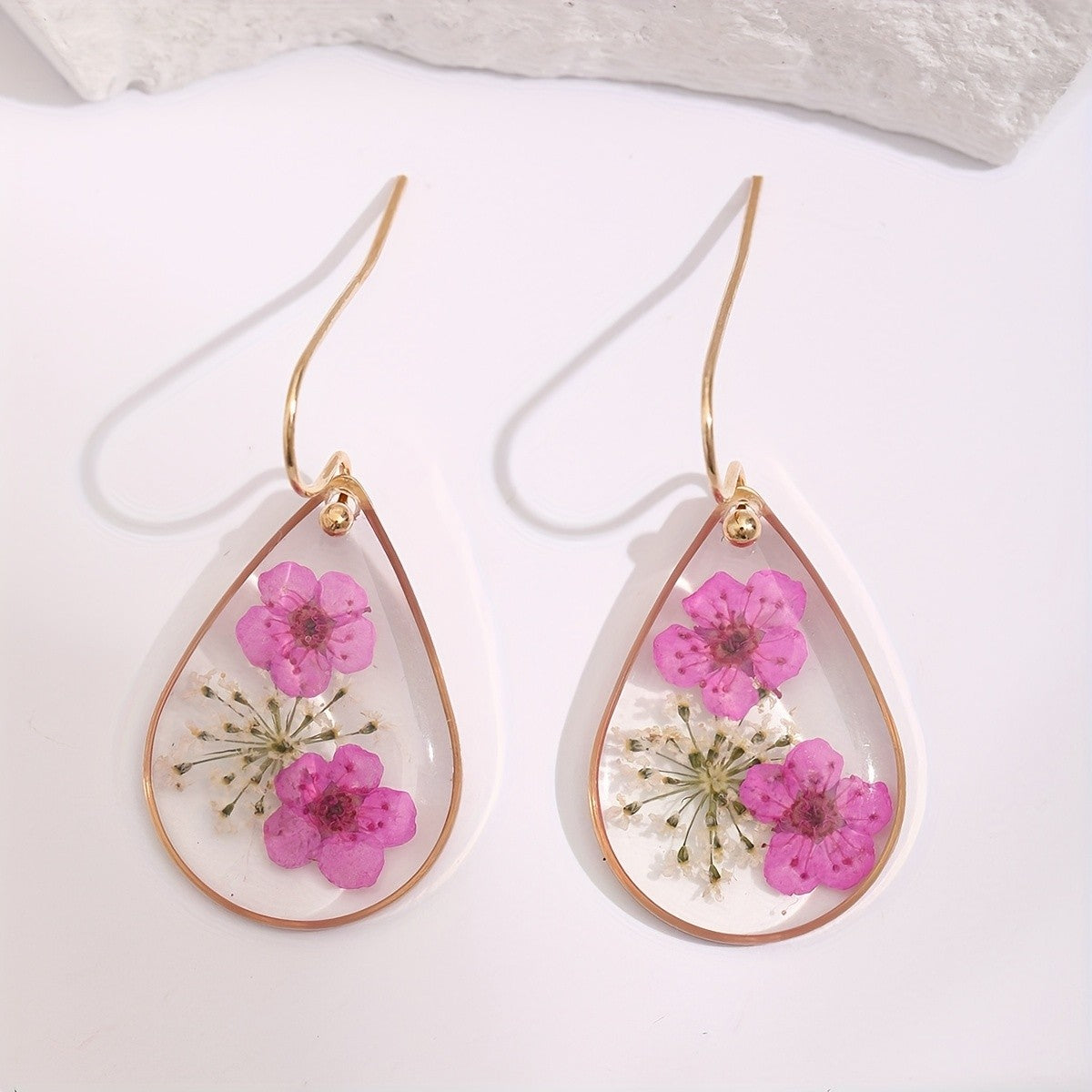 Pressed Flower Teardrop Earrings