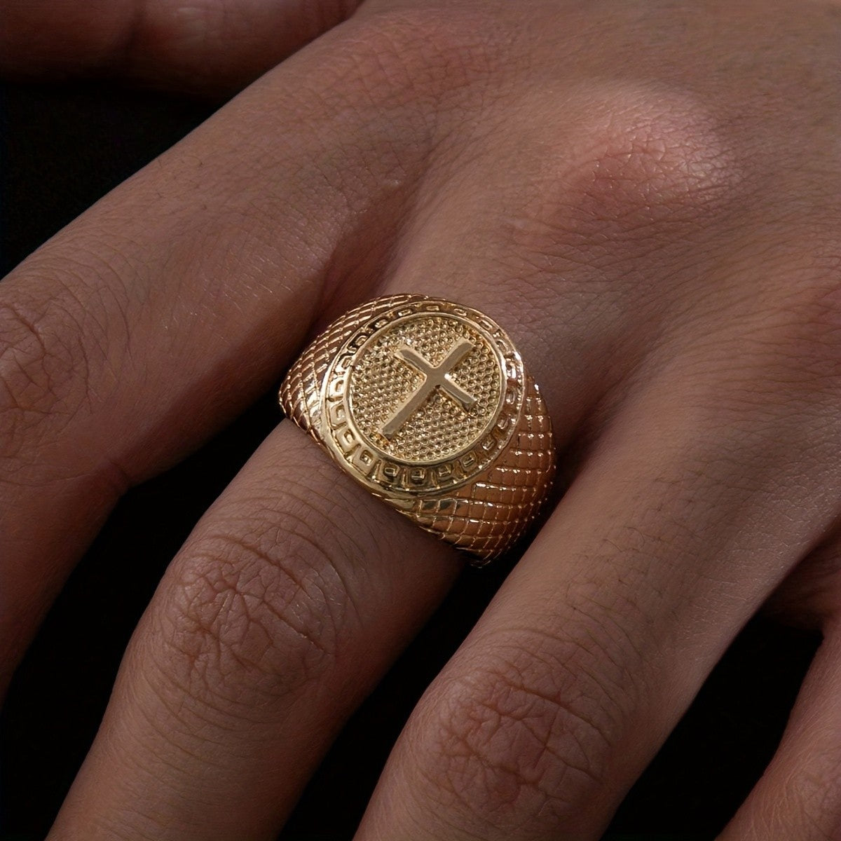 Cross & Greek Key Ring
