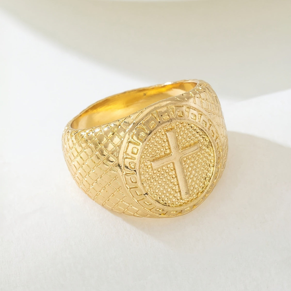 Cross & Greek Key Ring
