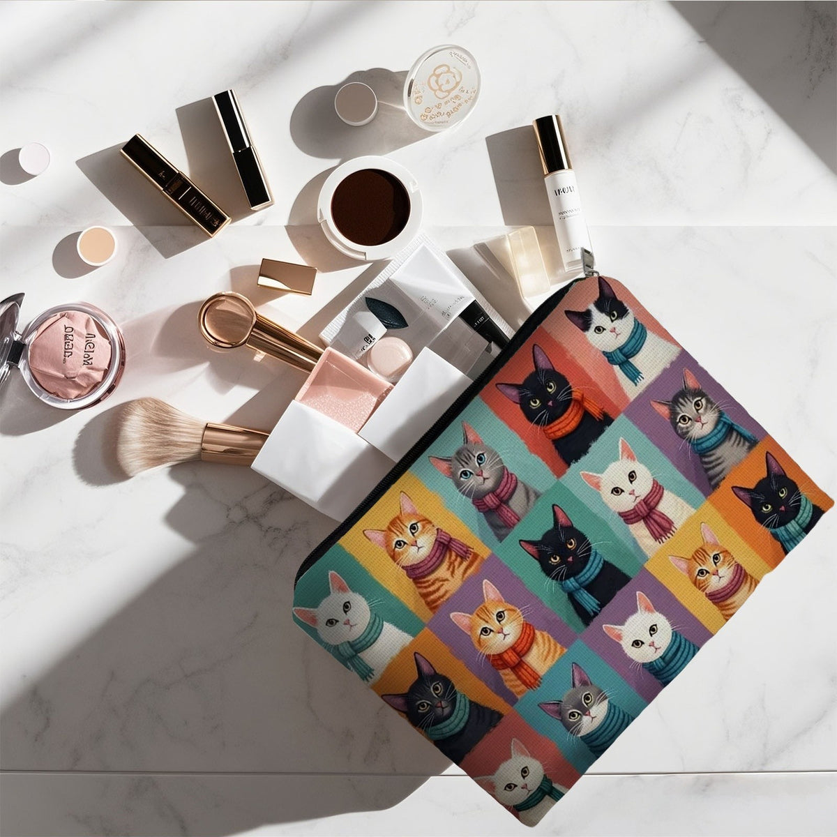 Colorful Cat Collage Cosmetic Bag