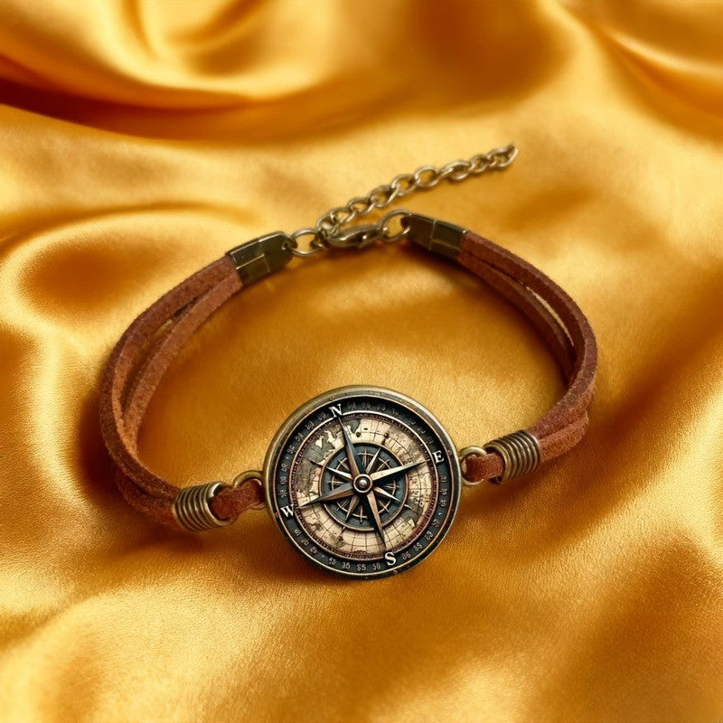 Compass Charm Leather Bracelet