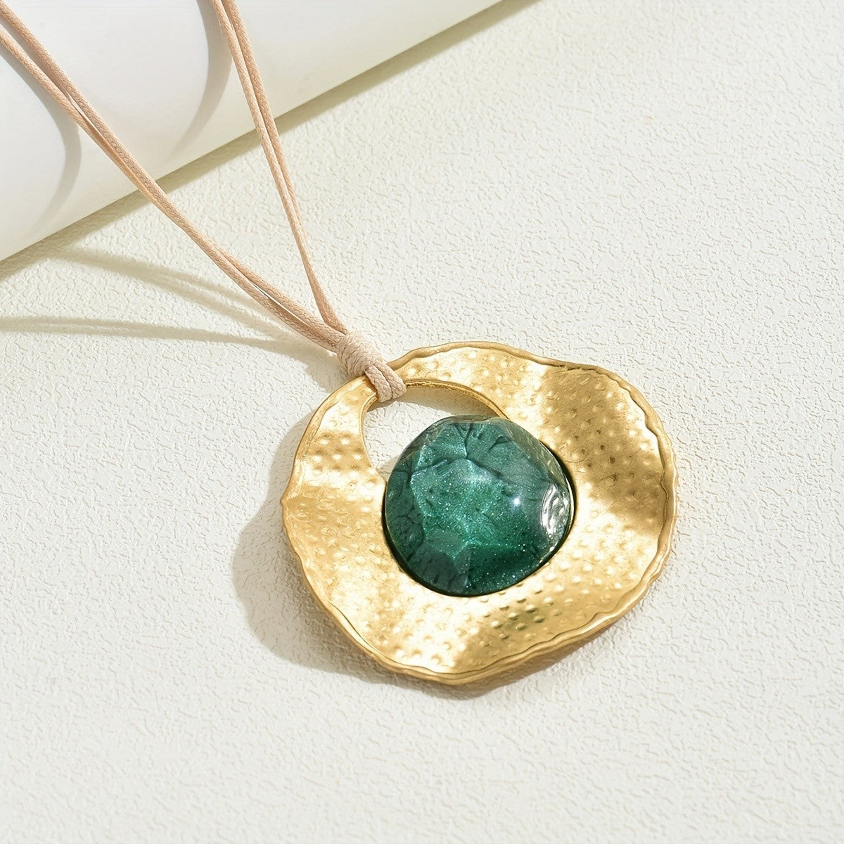 Green Resin Oval Pendant Necklace