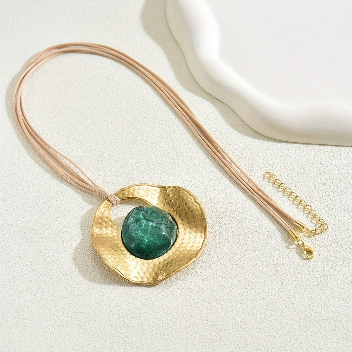 Green Resin Oval Pendant Necklace