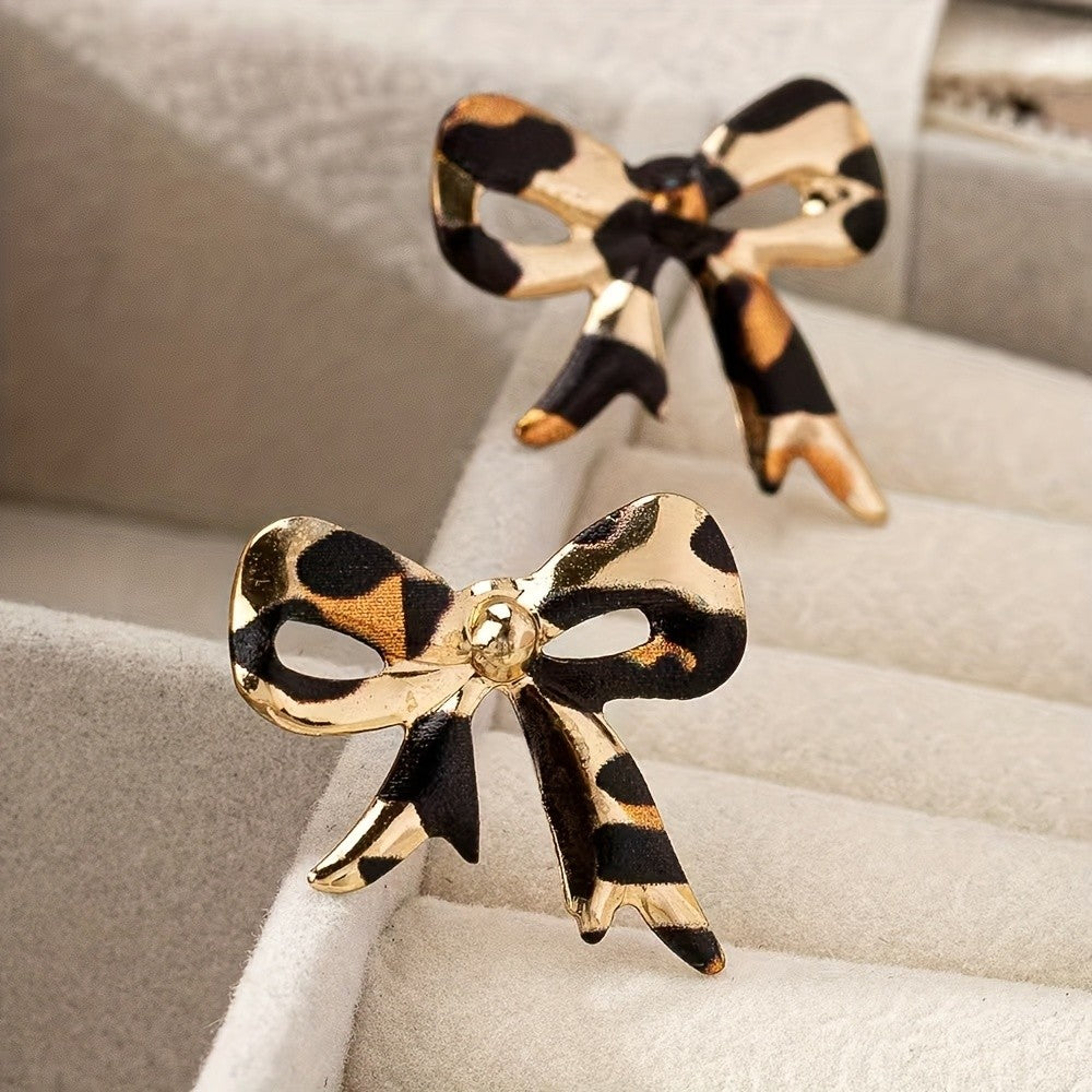 Leopard Bow Stud Earrings