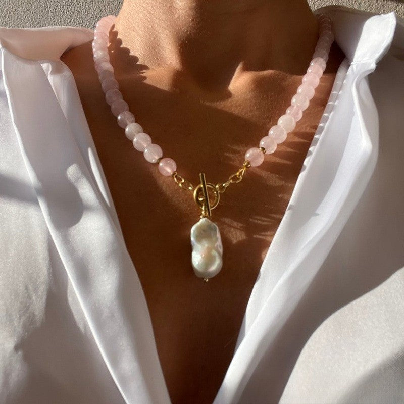 Pink Stone Baroque Pearl Necklace