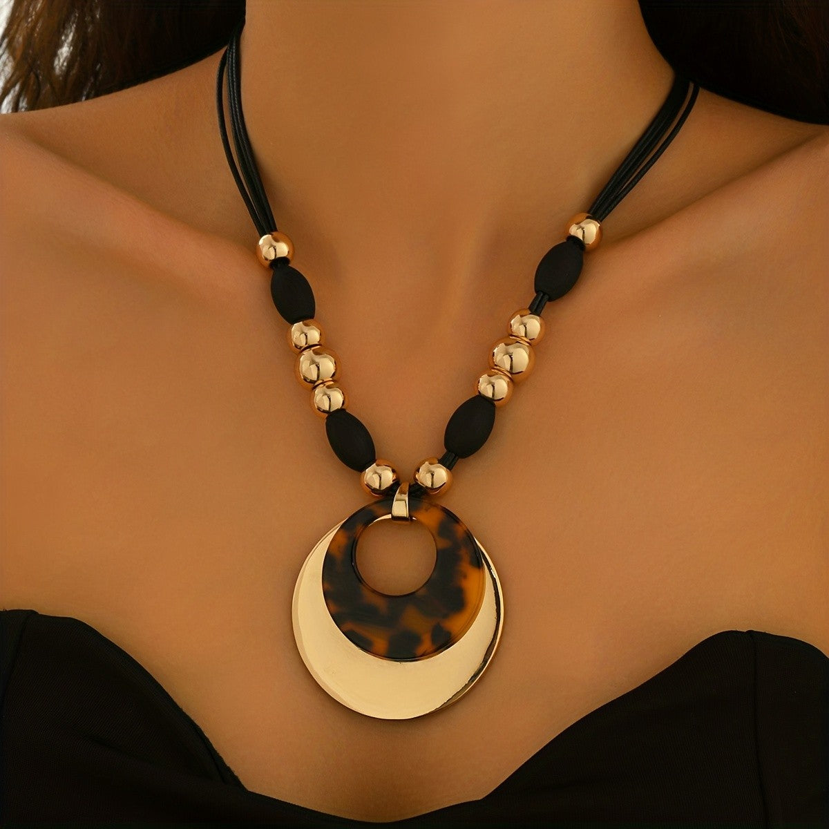 Leopard Print Crescent Pendant Necklace