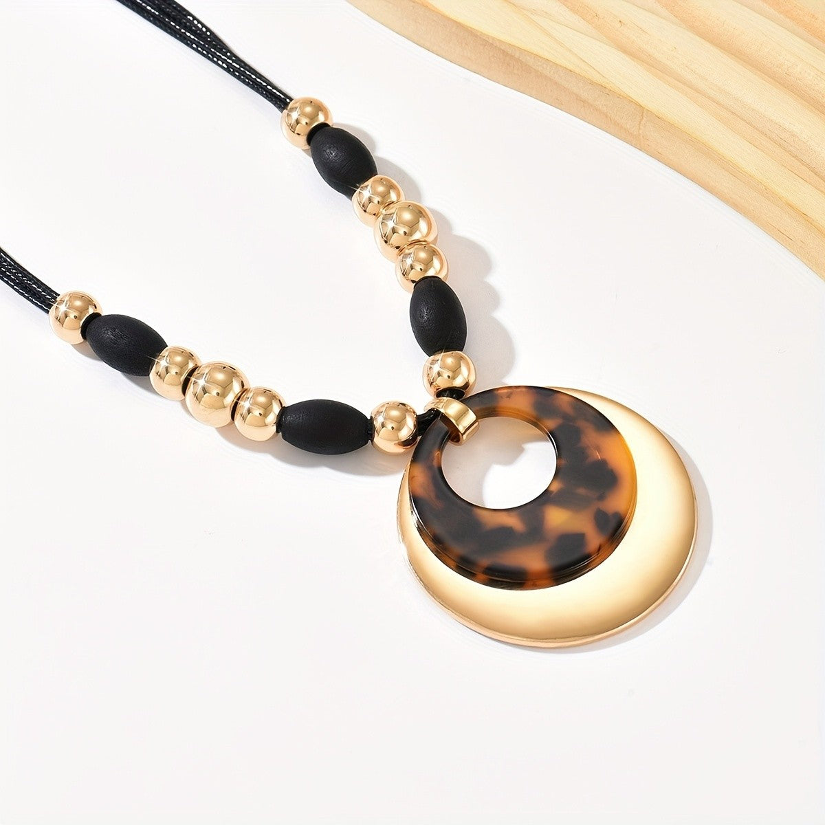 Leopard Print Crescent Pendant Necklace