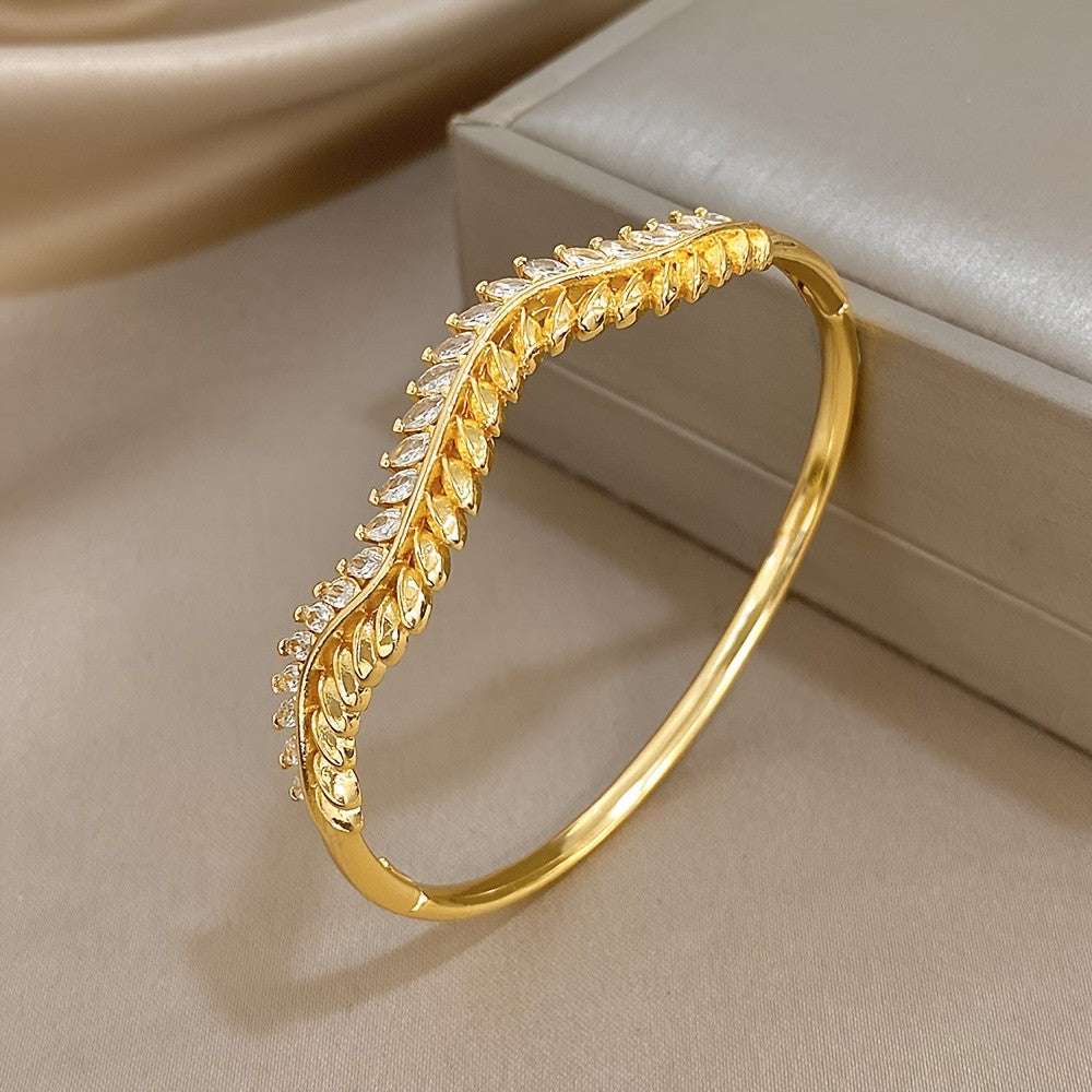 Curved Leaf Crystal Bracelet