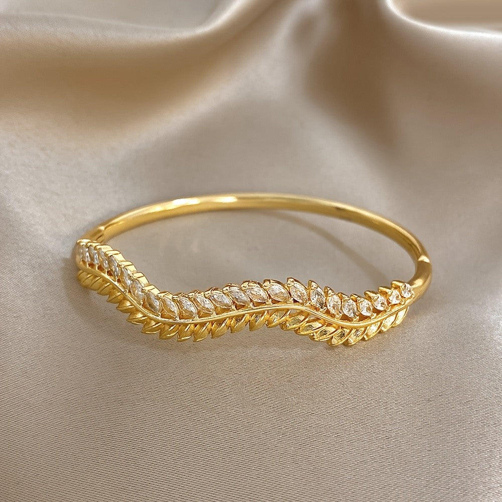 Curved Leaf Crystal Bracelet