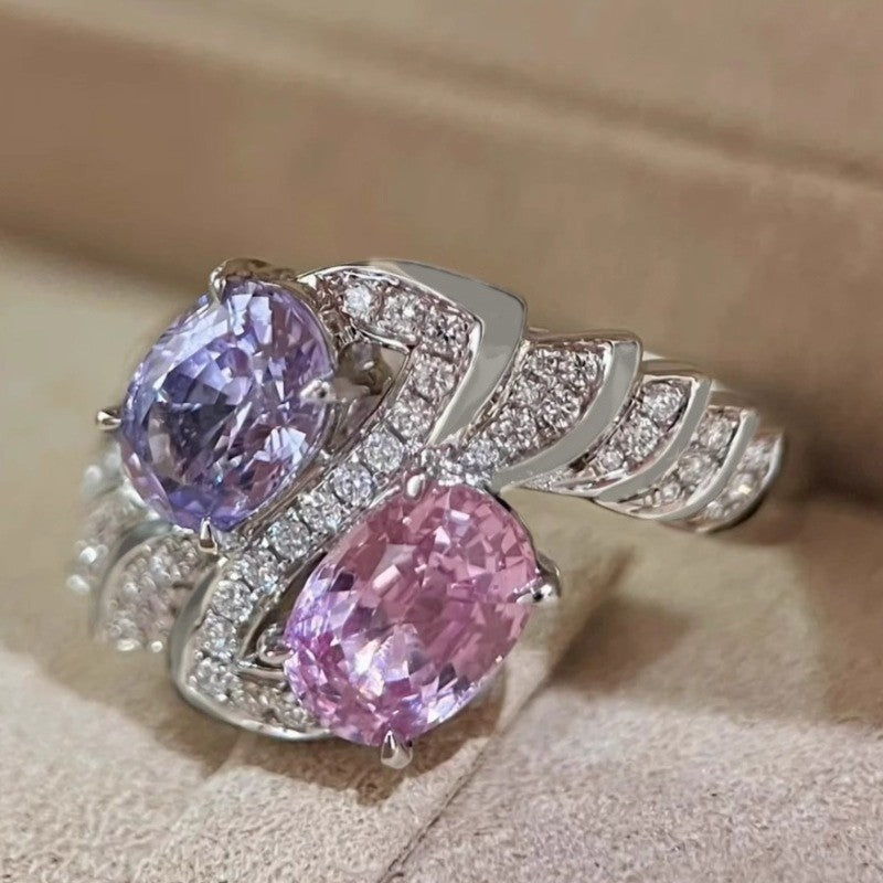 Two-Tone Oval Zircon Ring