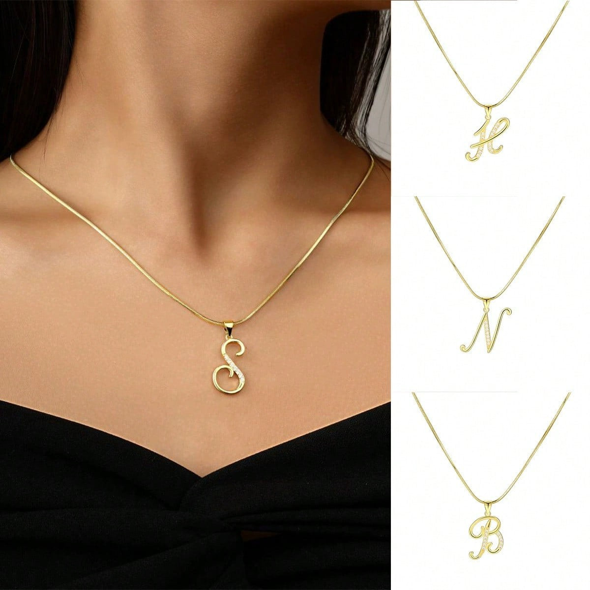 Zircon Crystal Cursive Initial Necklace