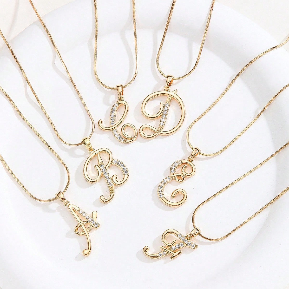 Zircon Crystal Cursive Initial Necklace