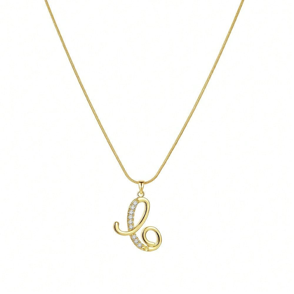 Zircon Crystal Cursive Initial Necklace