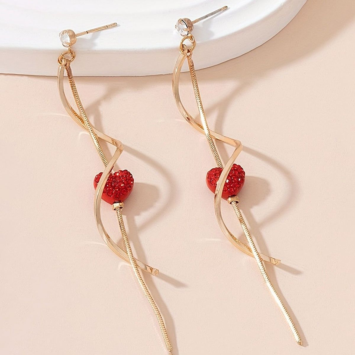 Crystal Heart Wave Drop Earrings