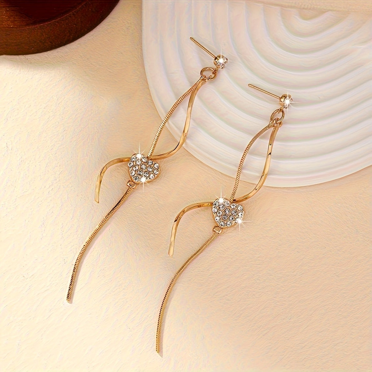 Crystal Heart Wave Drop Earrings