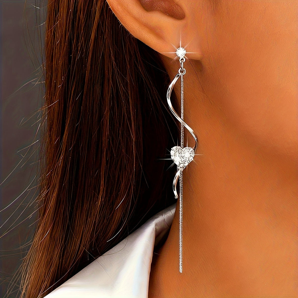 Crystal Heart Wave Drop Earrings