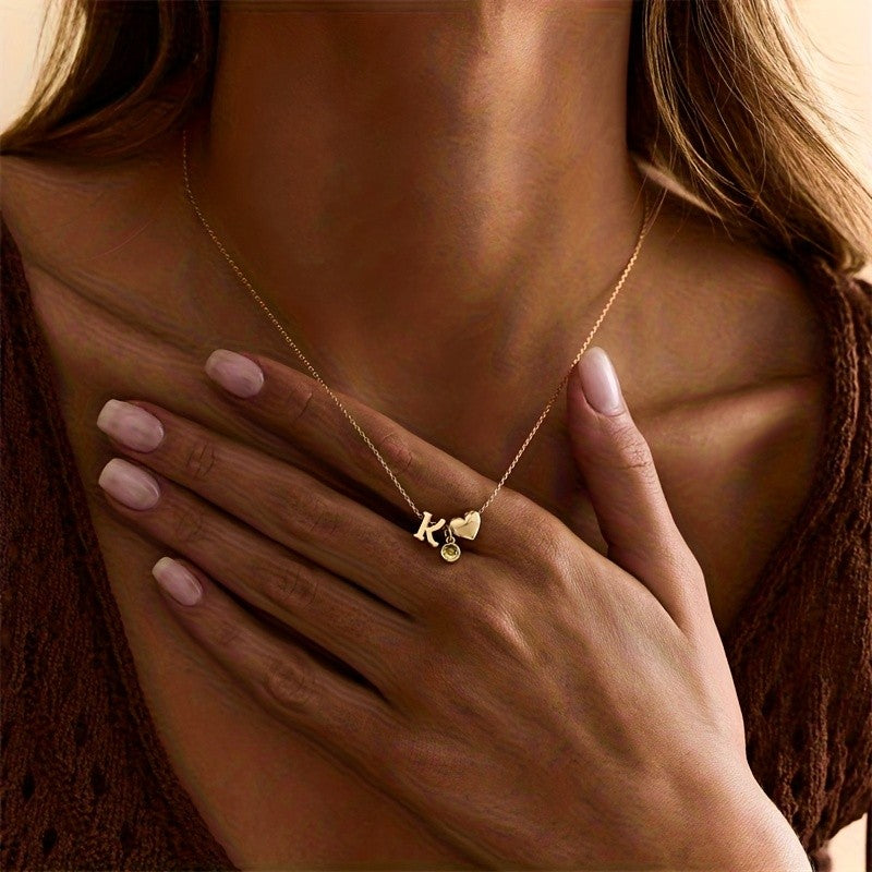 Initial Heart Birthstone Necklace