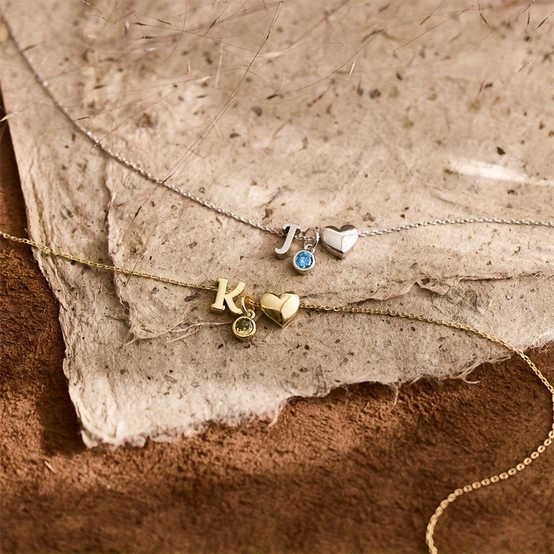 Initial Heart Birthstone Necklace