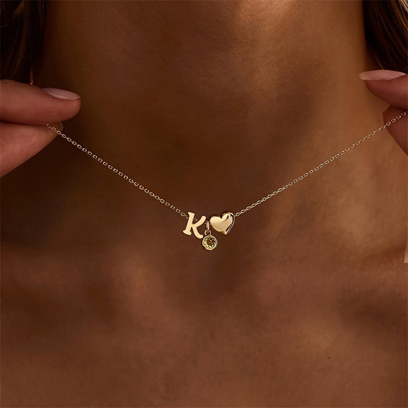 Initial Heart Birthstone Necklace