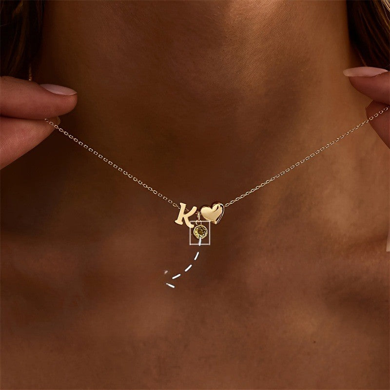 Initial Heart Birthstone Necklace