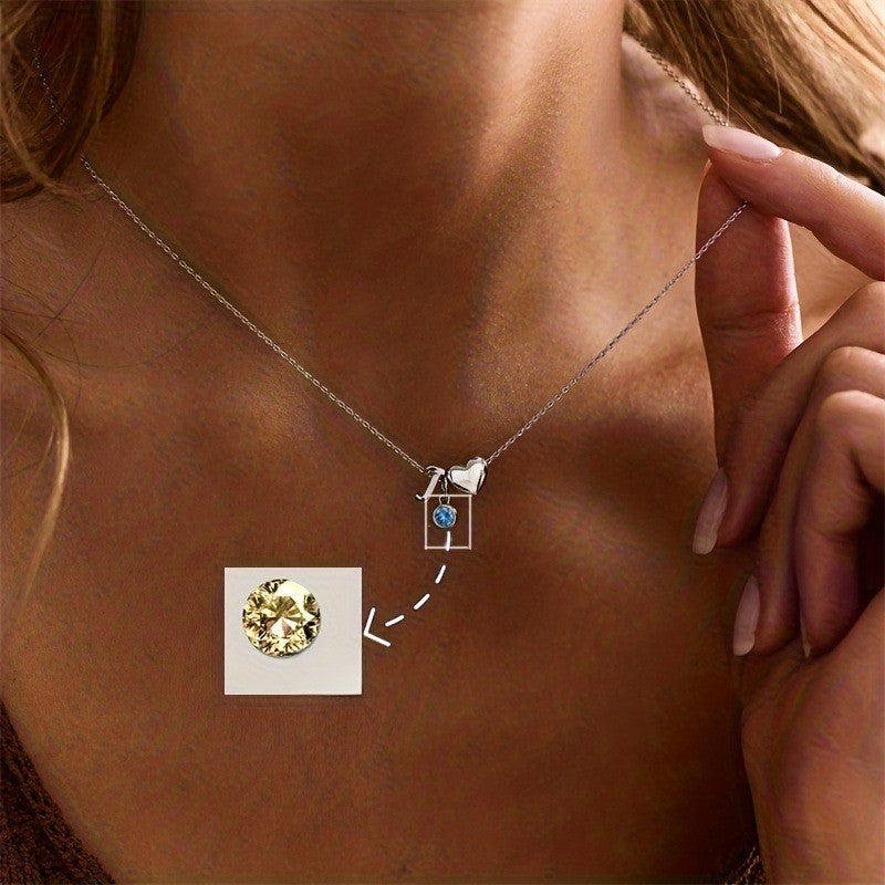 Initial Heart Birthstone Necklace