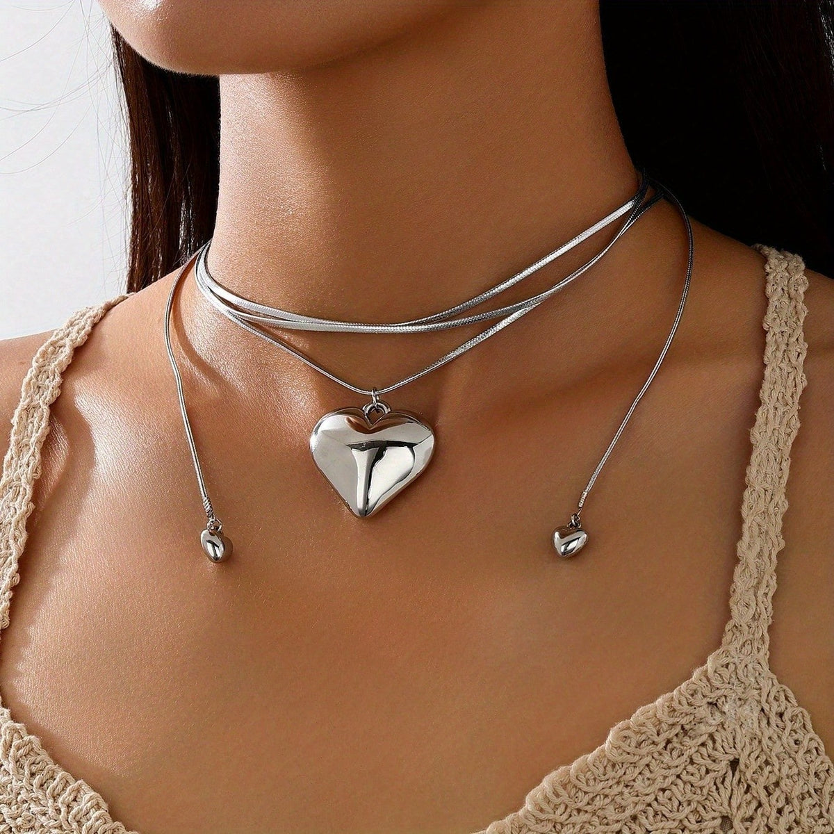 Layered Heart & Cord Necklace