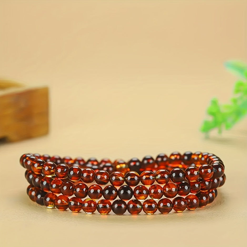 Red Amber Bead Wrap Necklace