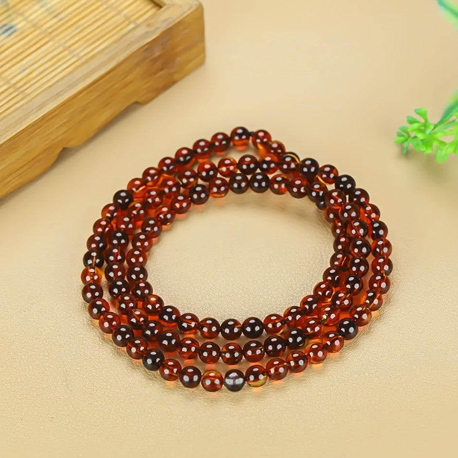 Red Amber Bead Wrap Necklace
