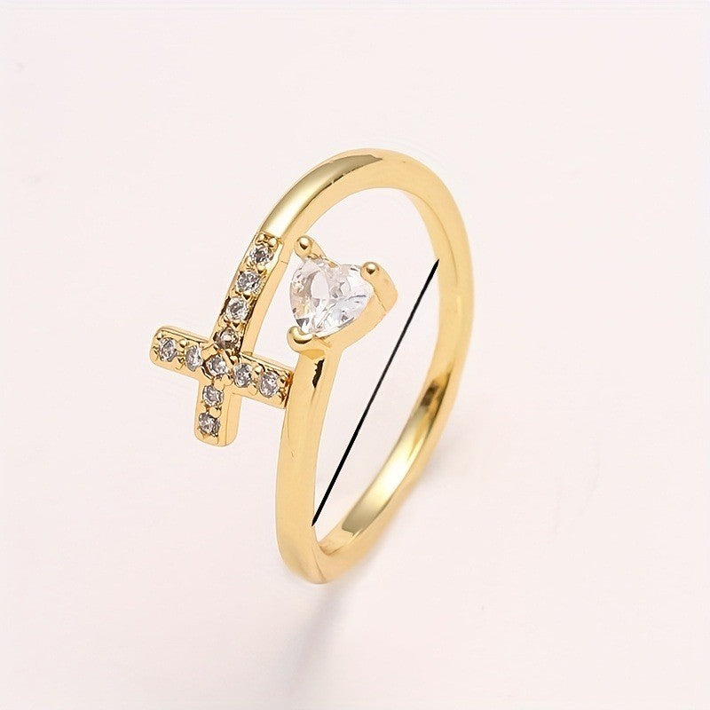 Pear Crystal Cross Open Ring