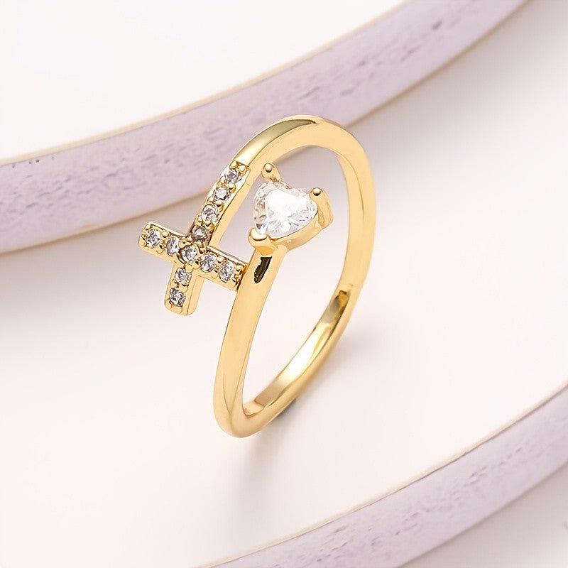 Pear Crystal Cross Open Ring