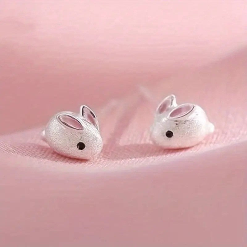 White Enamel Bunny Stud Earrings