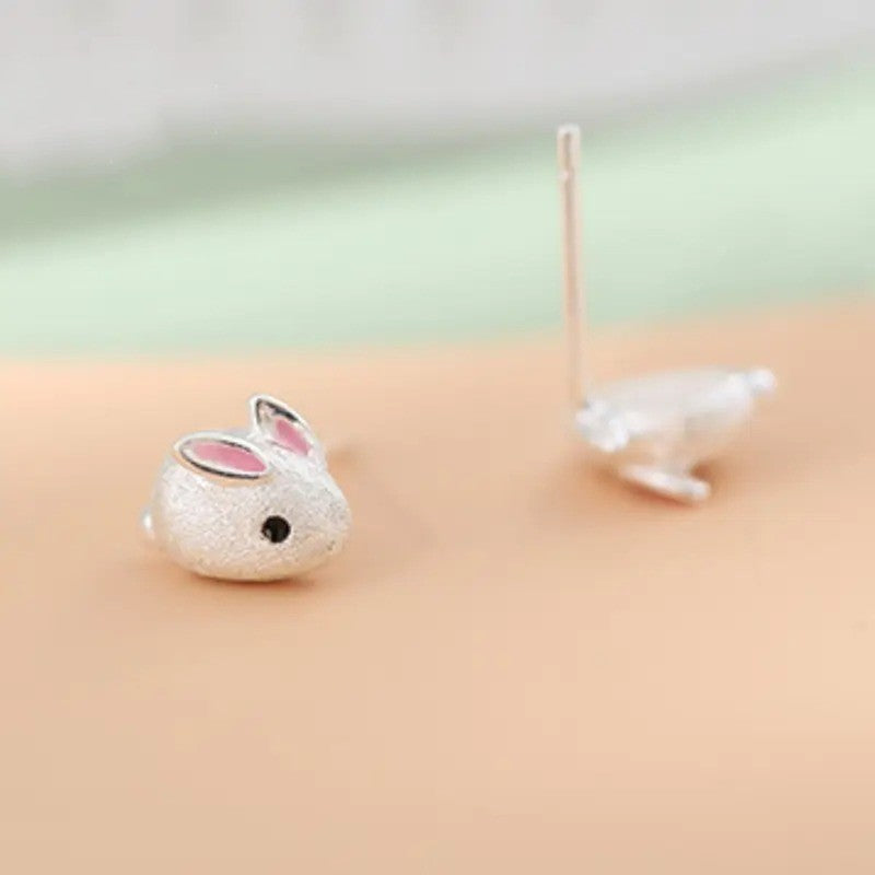 White Enamel Bunny Stud Earrings