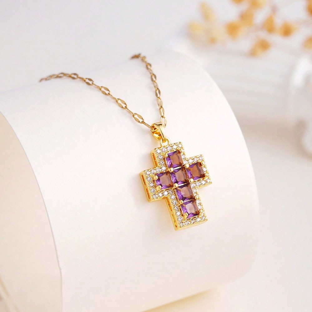 Multi-Color Crystal Cross Necklace